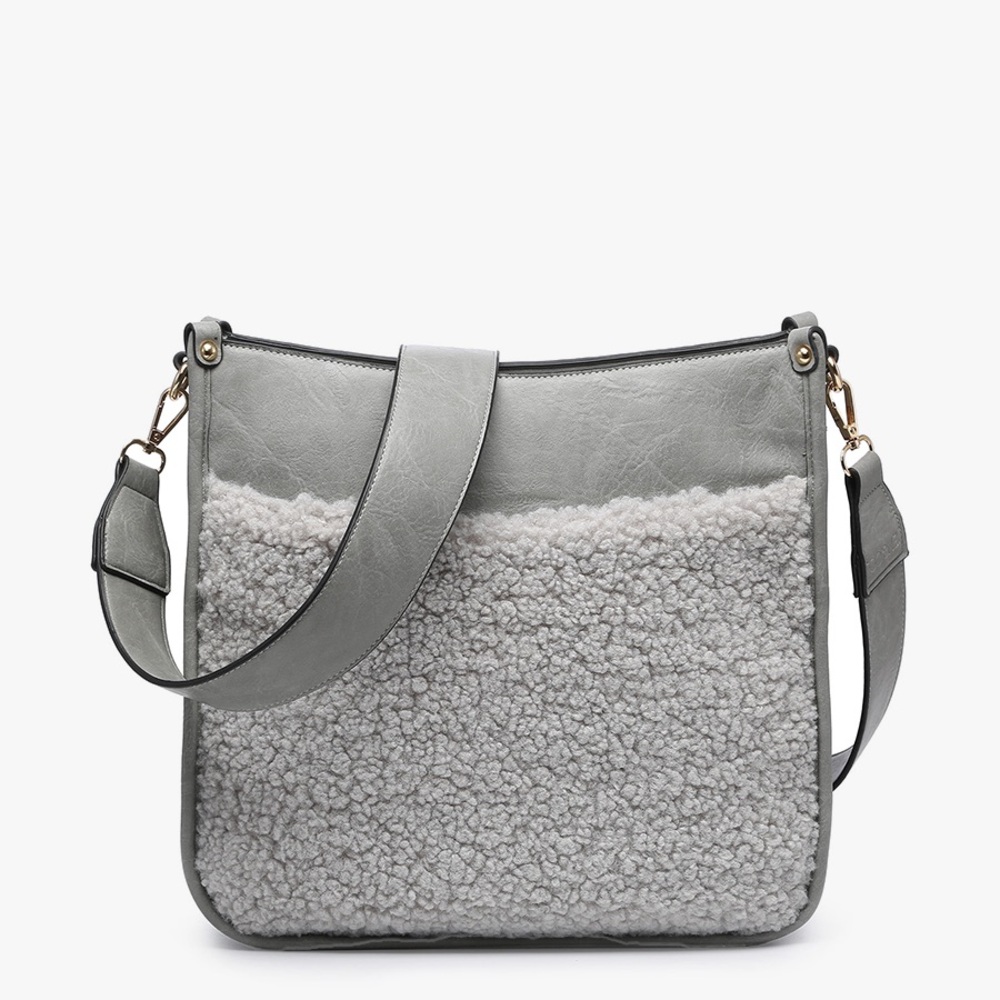 Jen & Co. Chloe Vegan Grey Teddy Crossbody NWOT
